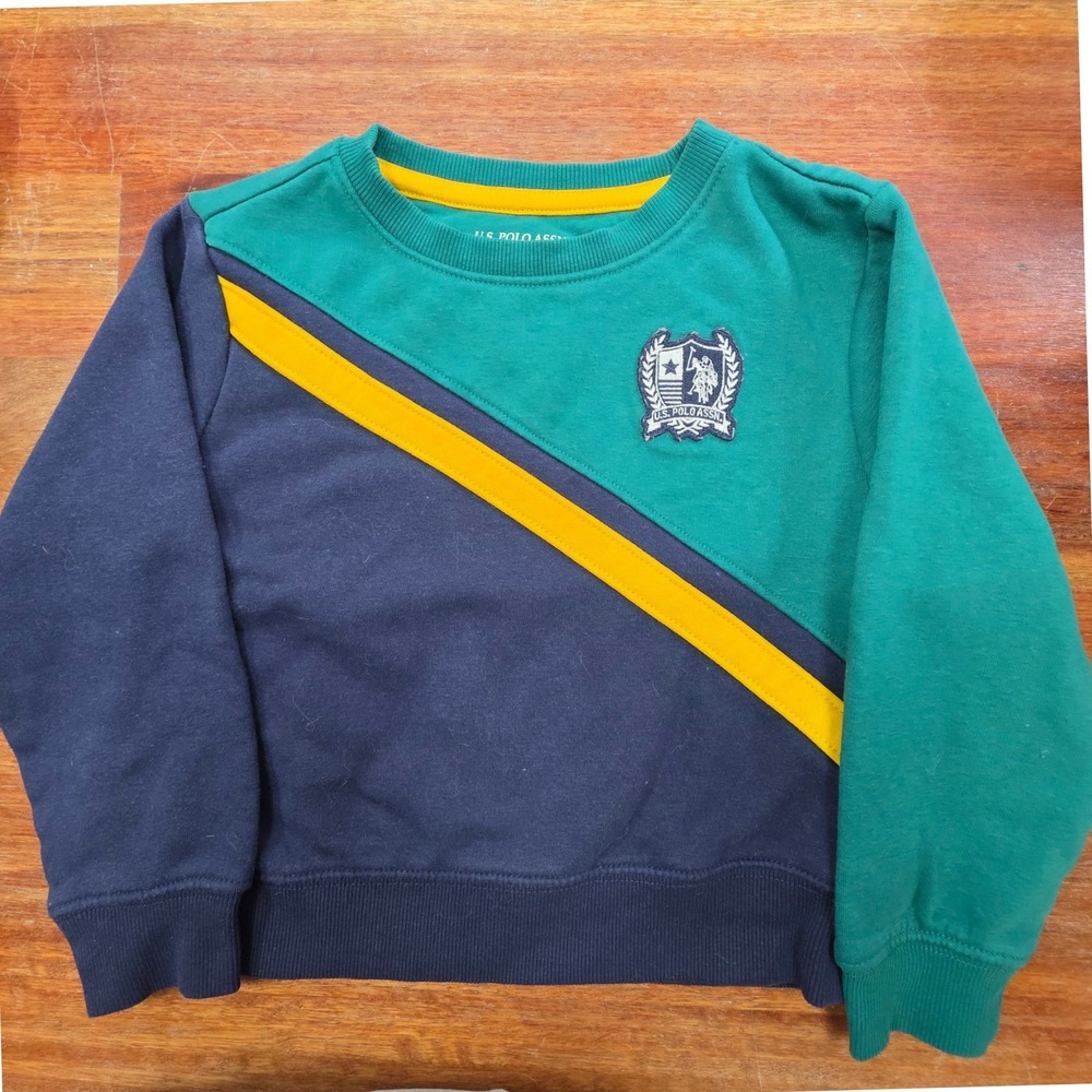 US Polo Assn Boys Green Navy‎ Colorblock Fleece Sweatshirt 4T XS